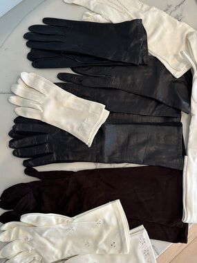 8 Pair Vintage Black, White and Brown Gloves